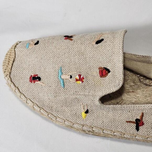 Soludos Embroidered Swimmers Ibiza Mules Tan Flat Canvas Slip On Womens Size 9.5 - Picture 11 of 11